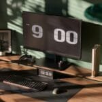 Home Office na LWSA, com VA/VR de R$ 800,00 a desk with a monitor and keyboard on it